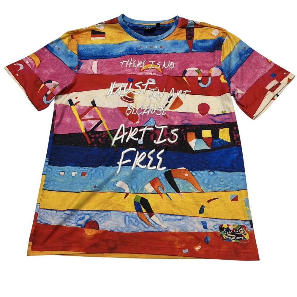 Tango Hotel T Shirt L Colorful Rainbow "there is no must in art" Embroidered